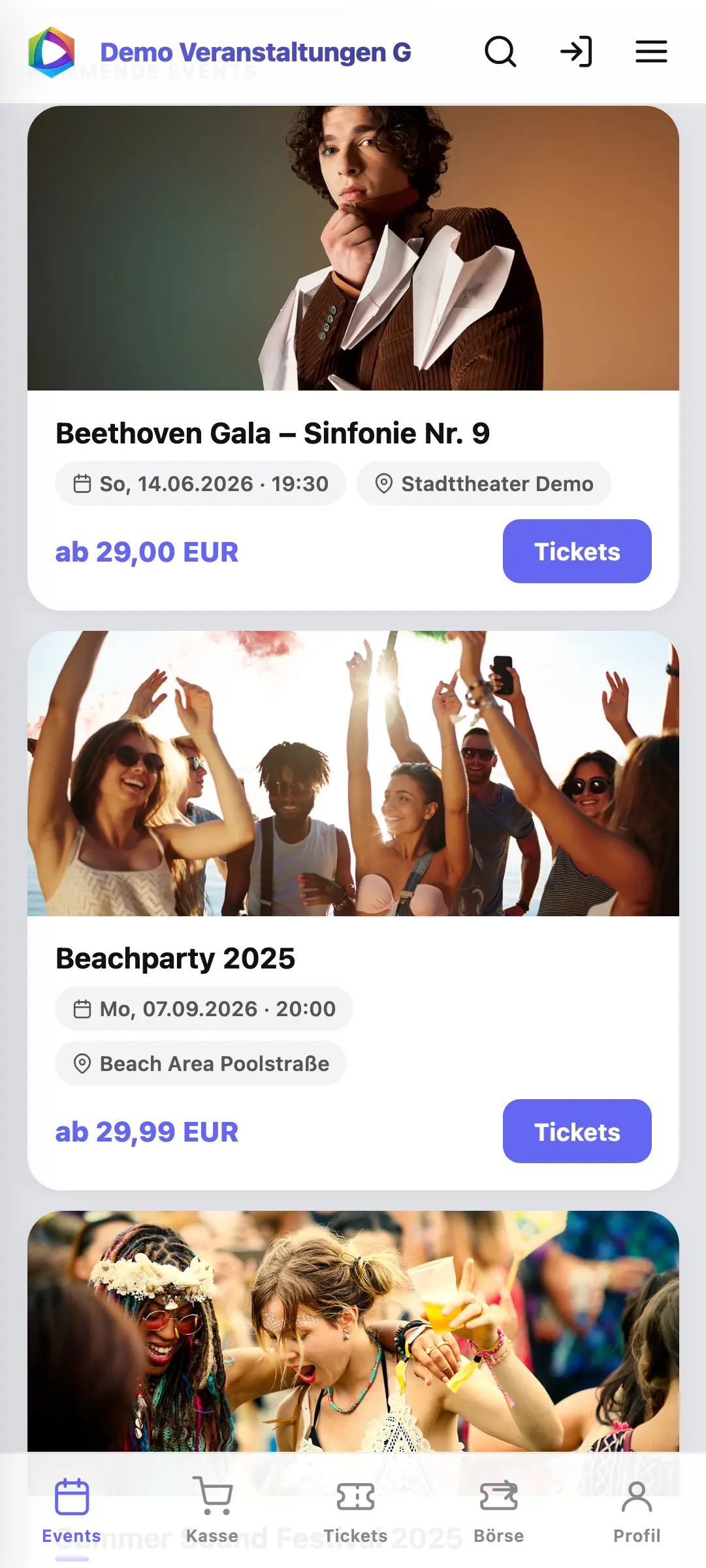 App – Eventübersicht
